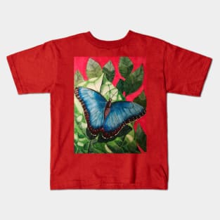 Blue morpho butterfly watercolour painting Kids T-Shirt